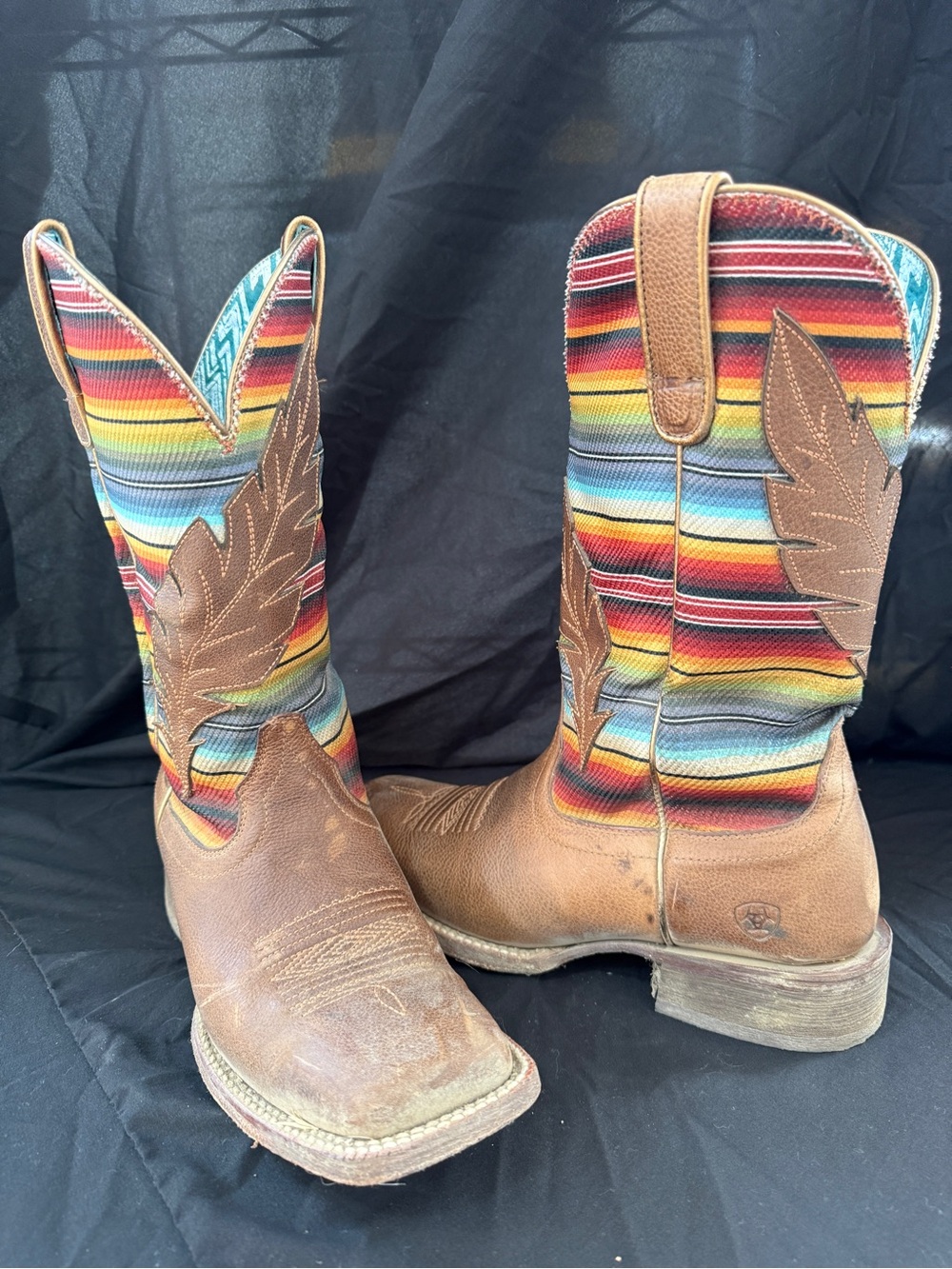 Ariat Brown Leather Boots with Multicolor Serape Shaft